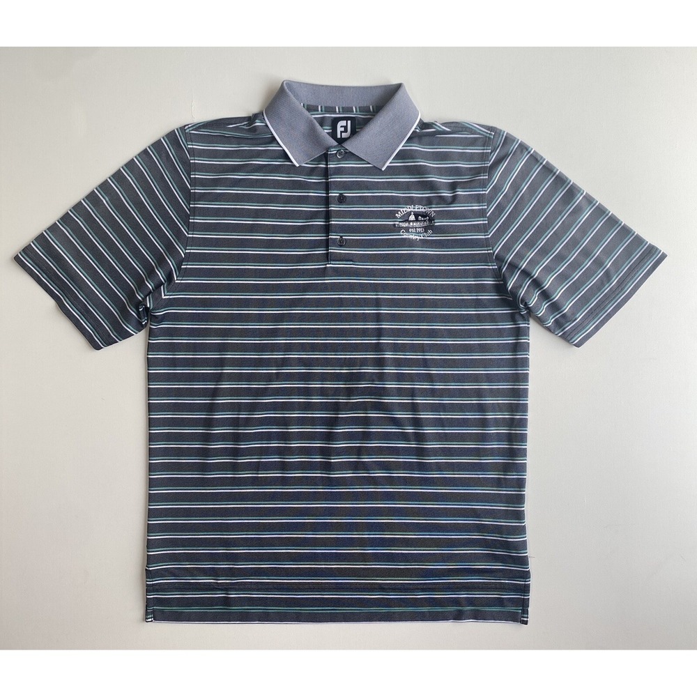FootJoy Men's Polo Large Grey Green White Stripe Performance Middletown Country